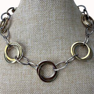 Vintage Ralph Lauren RLL Gold & Silver Circle Link 18" Toggle Necklace Statement